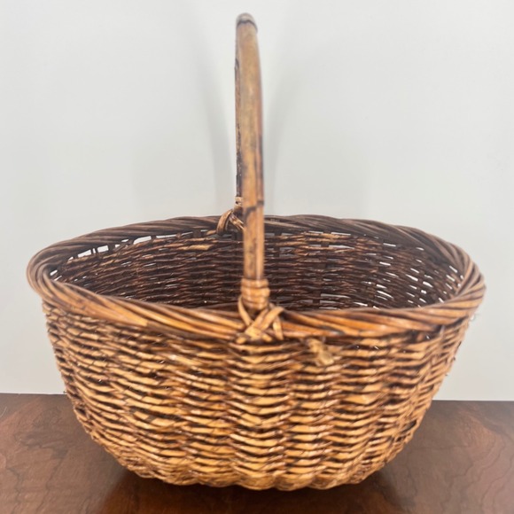 Unbranded Other - Vintage French Country Woven Rattan Wicker Gathering Basket Farmhouse Rustic 14"